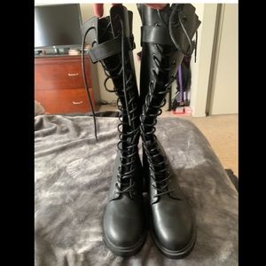Never worn knee-high lace up combat boots